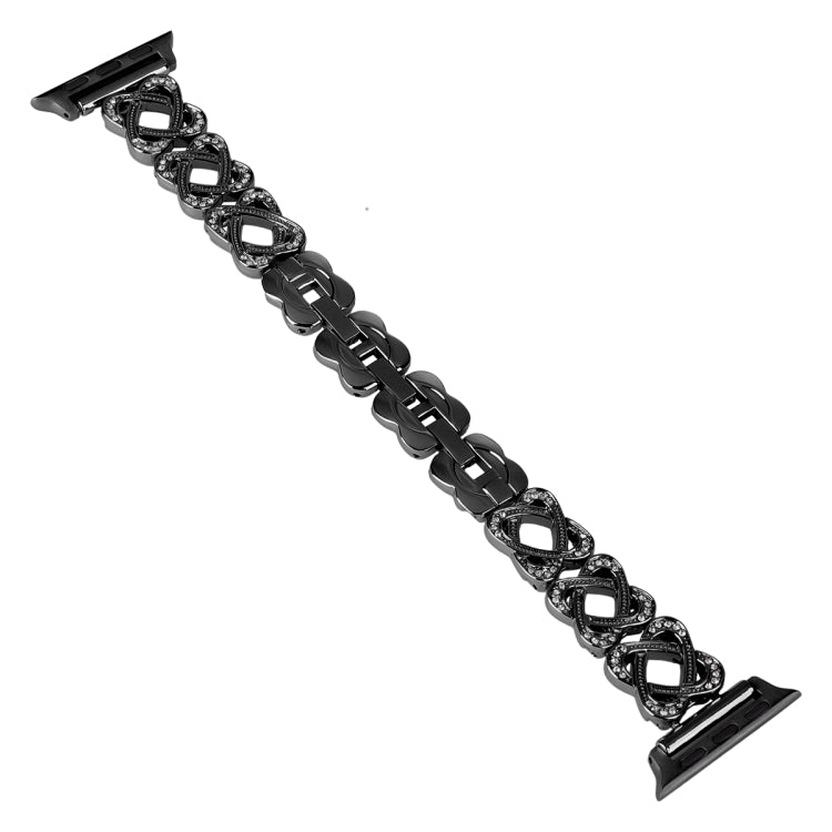 Hearts Crossed Diamond Metal Watch Band, For Apple Watch SE 2023 44mm, For Apple Watch SE 2023 40mm, For Apple Watch Ultra 2 49mm, For Apple Watch Series 9 45mm, For Apple Watch Series 9 41mm, For Apple Watch Ultra 49mm, For Apple Watch Series 8 41mm