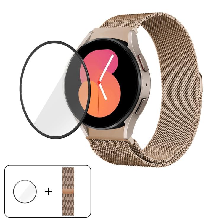 Milanese Magnetic Stainless Steel Watch Band with 3D Curved Film, For Samsung Galaxy Watch6 Classic 43mm, For Samsung Galaxy Watch5 44mm, For Samsung Galaxy Watch5 Pro 45mm, For Samsung Galaxy Watch5 40mm, For Samsung Galaxy Watch4 44mm