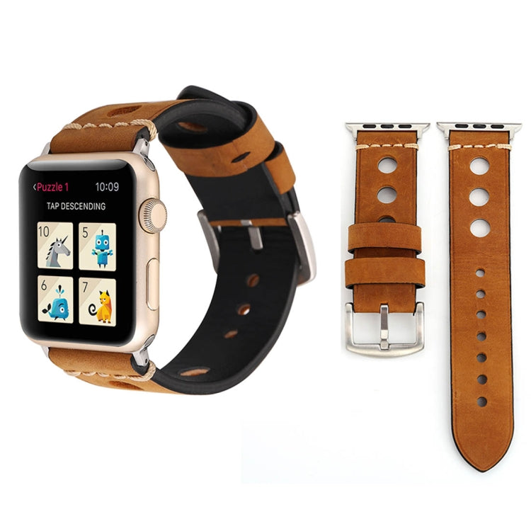 Pour Apple Watch Series 10 42 mm / 9&8&7 41 mm / SE 3&SE 2&6&SE&5&4 40 mm / 3&2&1 38 mm Bracelet de montre en cuir véritable avec trou rétro, Pour 38 mm