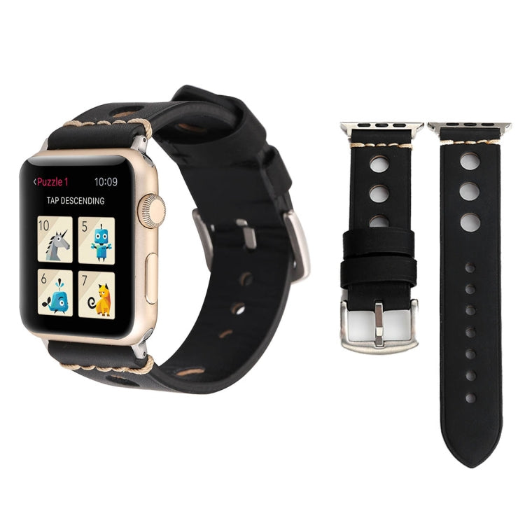 Pour Apple Watch Series 7 45 mm / 6 & SE & 5 & 4 44 mm / 42 mm 3 & 2 & 1 Bracelet de montre rétro en cuir véritable, pour 42 mm