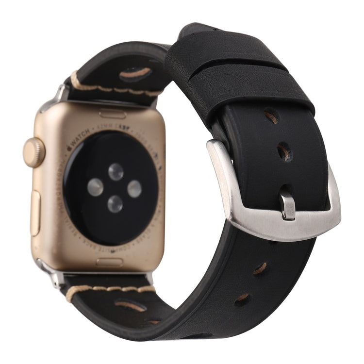 Pour Apple Watch Series 7 45 mm / 6 & SE & 5 & 4 44 mm / 42 mm 3 & 2 & 1 Bracelet de montre rétro en cuir véritable, pour 42 mm