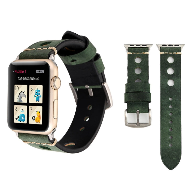 Pour Apple Watch Series 7 45 mm / 6 & SE & 5 & 4 44 mm / 42 mm 3 & 2 & 1 Bracelet de montre rétro en cuir véritable, pour 42 mm