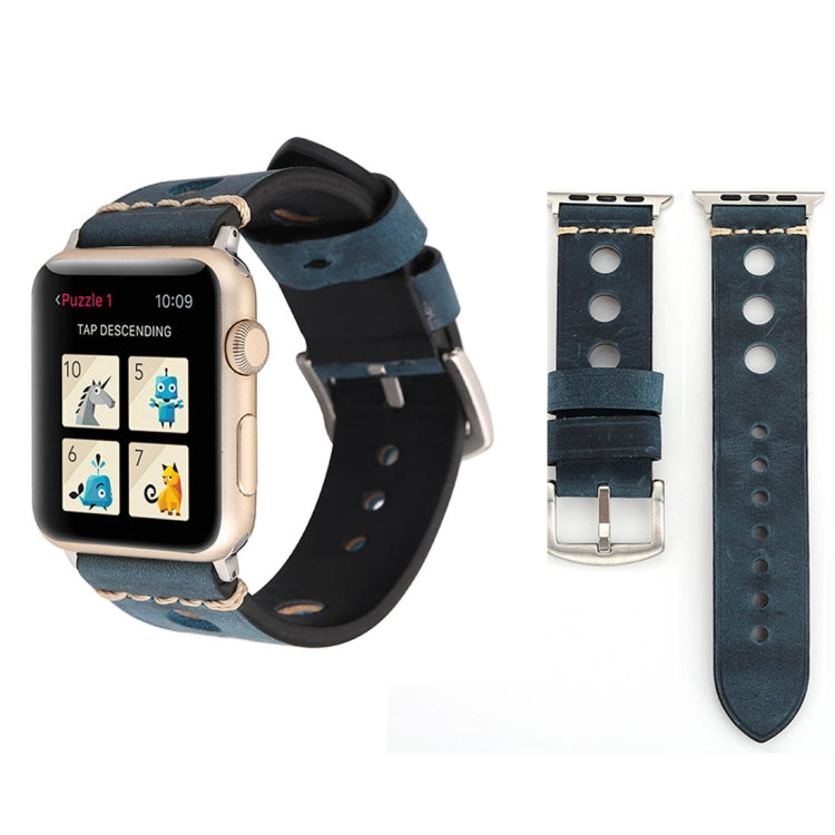 Pour Apple Watch Series 7 45 mm / 6 & SE & 5 & 4 44 mm / 42 mm 3 & 2 & 1 Bracelet de montre rétro en cuir véritable, pour 42 mm
