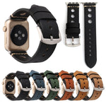Pour Apple Watch Series 7 45 mm / 6 & SE & 5 & 4 44 mm / 42 mm 3 & 2 & 1 Bracelet de montre rétro en cuir véritable, pour 42 mm