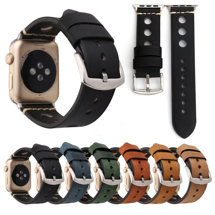 Pour Apple Watch Series 7 45 mm / 6 & SE & 5 & 4 44 mm / 42 mm 3 & 2 & 1 Bracelet de montre rétro en cuir véritable, pour 42 mm