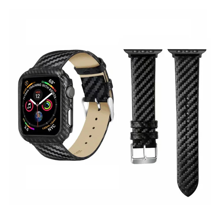 Bracelet en cuir véritable et fibre de carbone pour Apple Watch Series 5 et 4 (40 mm) et Series 3, 2 et 1 (38 mm)