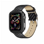 Bracelet en cuir véritable et fibre de carbone + cadre pour Apple Watch Series 4 40mm, Apple Watch Series 4 40mm