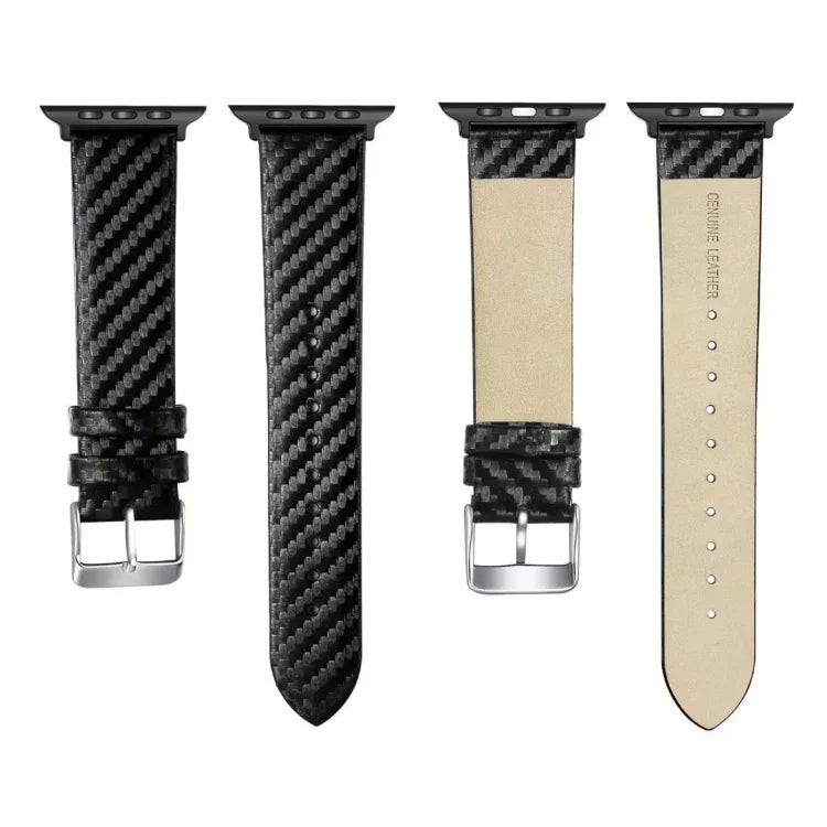 Bracelet en cuir véritable et fibre de carbone + cadre pour Apple Watch Series 4 40mm, Apple Watch Series 4 40mm