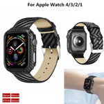 Bracelet en cuir véritable et fibre de carbone + cadre pour Apple Watch Series 4 40mm, Apple Watch Series 4 40mm