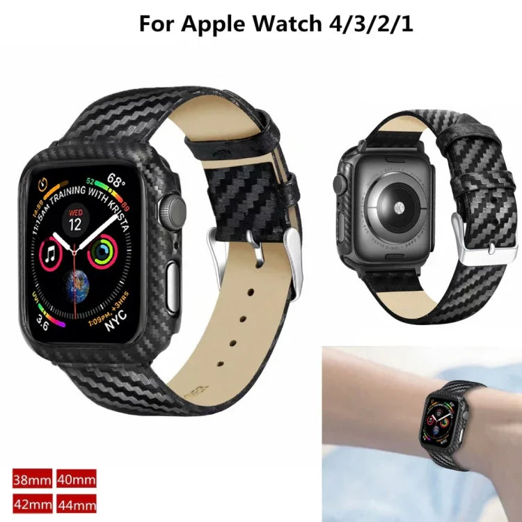Bracelet en cuir véritable et fibre de carbone + cadre pour Apple Watch Series 4 40mm, Apple Watch Series 4 40mm