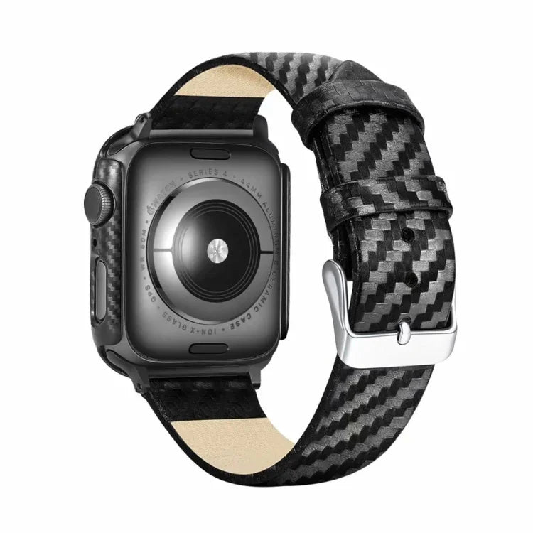 Bracelet en cuir véritable et fibre de carbone + cadre pour Apple Watch Series 4 40mm, Apple Watch Series 4 40mm