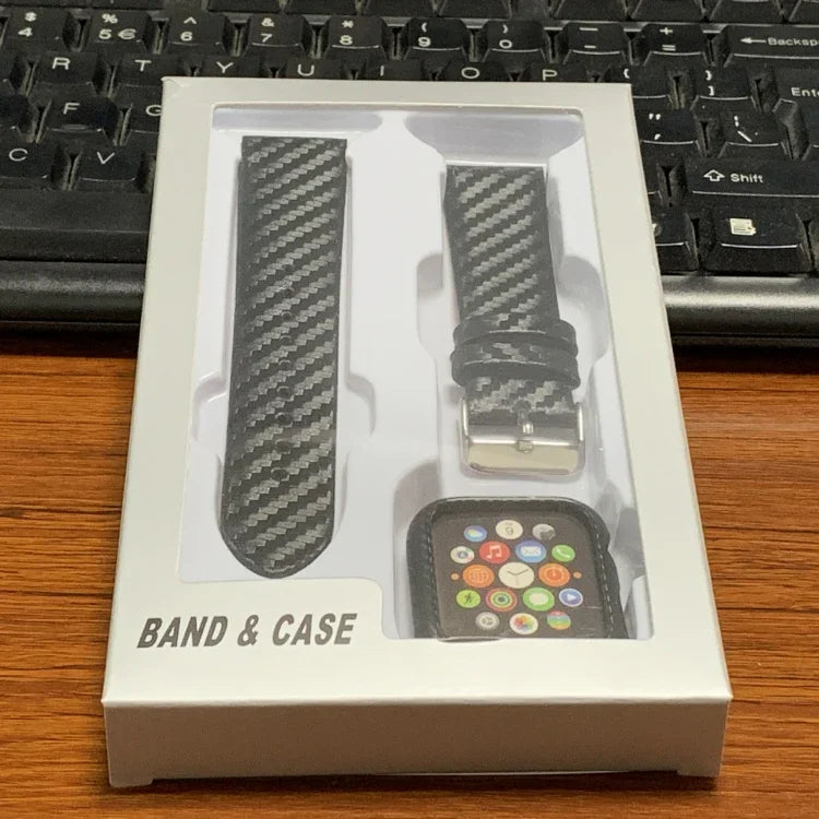 Bracelet en cuir véritable et fibre de carbone + cadre pour Apple Watch Series 4 40mm, Apple Watch Series 4 40mm