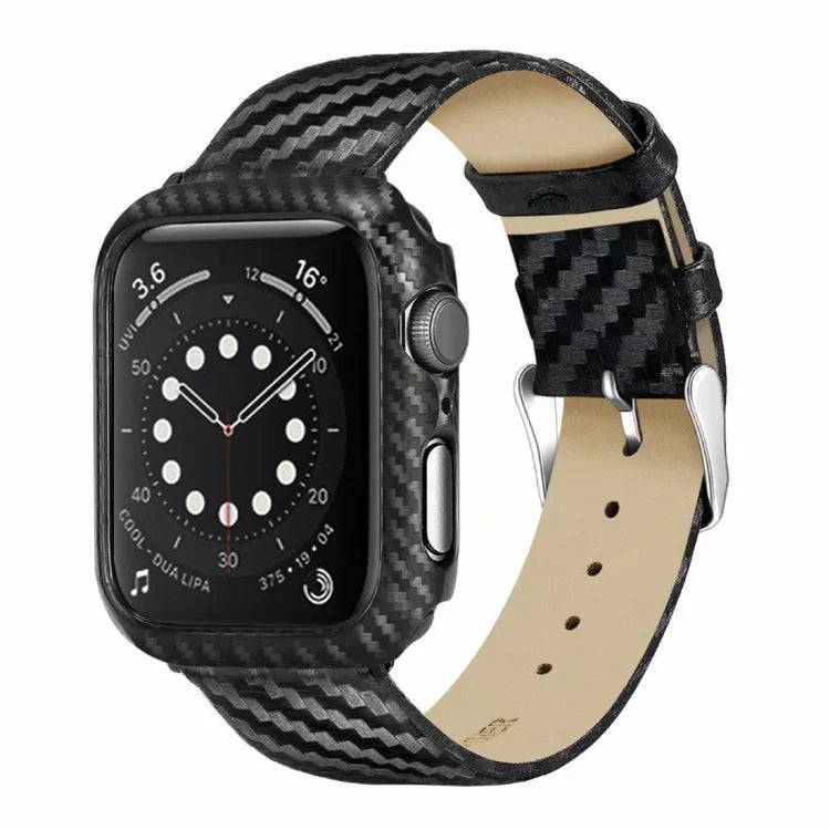 Bracelet et cadre en fibre de carbone en cuir véritable pour Apple Watch Series 3 & 2 & 1 38mm, Apple Watch Series 3 & 2 & 1 38mm