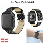 Bracelet et cadre en fibre de carbone en cuir véritable pour Apple Watch Series 3 & 2 & 1 38mm, Apple Watch Series 3 & 2 & 1 38mm