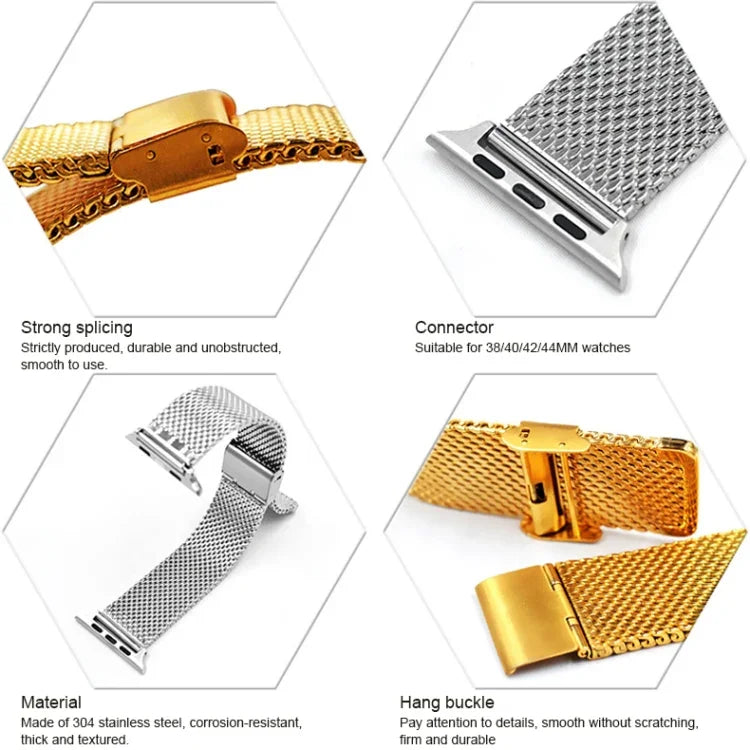Bracelet de montre milanais en acier inoxydable 304 avec connecteur pour Apple Watch Series 10 42 mm / 9&8&7 41 mm / SE 3&SE 2&6&SE&5&4 40 mm / 3&2&1 38 mm, pour Apple Watch Series 7 41 mm / & 6 & SE & 5 & 4 40 mm