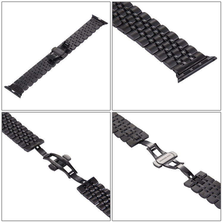 Bracelet de montre en acier inoxydable 7 perles avec boucle papillon cachée pour Apple Watch 42mm (argent et or), 20mm femme