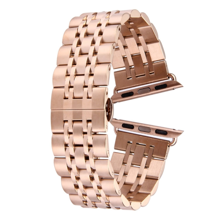 Bracelet de montre en acier inoxydable 7 perles avec boucle papillon cachée pour Apple Watch 42mm (argent et or), 20mm femme