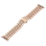 Bracelet de montre en acier inoxydable 7 perles avec boucle papillon cachée pour Apple Watch 42mm (argent et or), 20mm femme