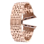 Bracelet de montre en acier inoxydable 7 perles avec boucle papillon cachée pour Apple Watch 42mm (argent et or), 20mm femme