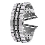 Bracelet de montre en acier inoxydable 7 perles avec boucle papillon cachée pour Apple Watch 42mm (argent et or), 20mm femme