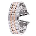 Bracelet de montre en acier inoxydable 7 perles avec boucle papillon cachée pour Apple Watch 42mm (argent et or), 20mm femme