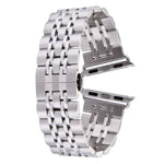 Bracelet de montre en acier inoxydable 7 perles avec boucle papillon cachée pour Apple Watch 42mm (argent et or), 20mm femme