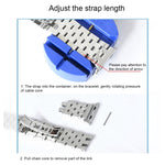 Bracelet de montre en acier inoxydable 7 perles avec boucle papillon cachée pour Apple Watch 42mm (argent et or), 20mm femme