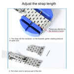 Bracelet de montre en acier inoxydable 7 perles avec boucle papillon cachée pour Apple Watch 42mm (argent et or), 20mm femme