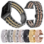 Bracelet de montre en acier inoxydable 7 perles avec boucle papillon cachée pour Apple Watch 42mm (argent et or), 20mm femme