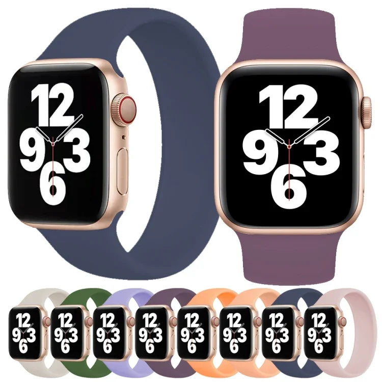 Bracelet de montre en silicone élastique de couleur unie pour Apple Watch Series 10 42 mm / 9, 8 et 7 41 mm / SE 3, SE 2, 6, SE 5 et 4 40 mm / 3, 2 et 1 38 mm, taille S (130 mm).