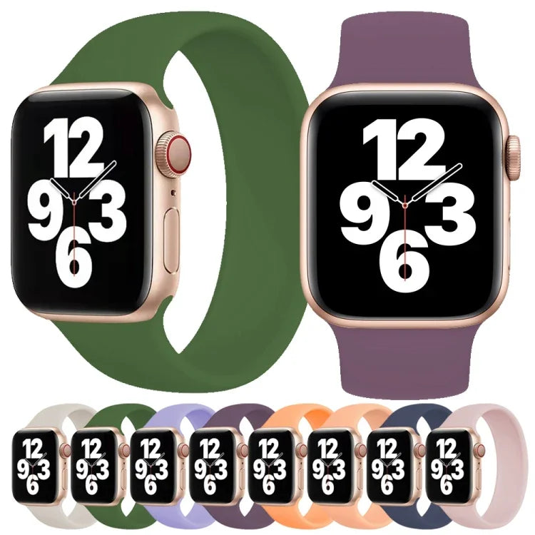 Bracelet de montre en silicone élastique de couleur unie pour Apple Watch Series 10 42 mm / 9, 8 et 7 41 mm / SE 3, SE 2, 6, SE 5 et 4 40 mm / 3, 2 et 1 38 mm, taille M (143 mm).