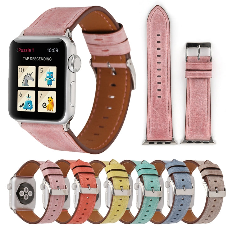 Pour Apple Watch Series 10 42mm / 9&8&7 41mm / SE 3&SE 2&6&SE&5&4 40mm / 3&2&1 38mm Bracelet de montre en cuir véritable style frais, 38mm