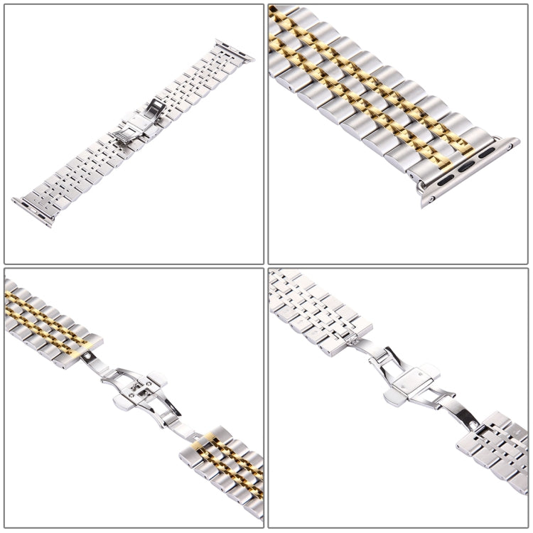 Bracelet de montre pour homme en acier inoxydable, 22 mm, avec boucle déployante papillon cachée et 7 perles, pour Apple Watch 38 mm, homme 22 mm