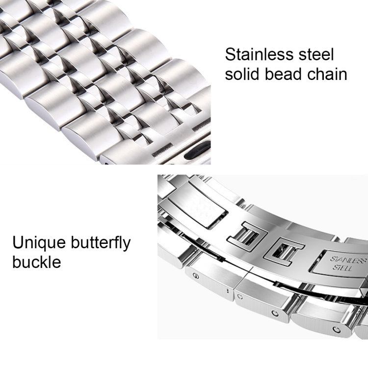 Bracelet de montre pour homme en acier inoxydable, 22 mm, avec boucle déployante papillon cachée et 7 perles, pour Apple Watch 38 mm, homme 22 mm