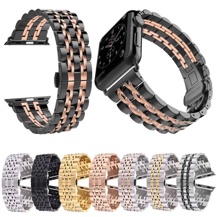 Bracelet de montre pour homme en acier inoxydable, 22 mm, avec boucle déployante papillon cachée et 7 perles, pour Apple Watch 38 mm, homme 22 mm