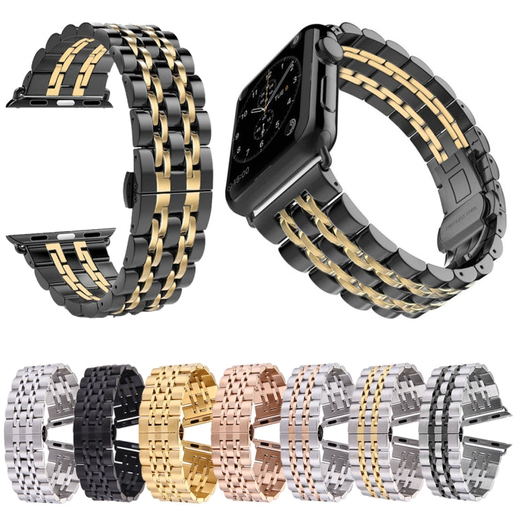 Bracelet de Montre 22mm pour Homme avec Boucle Papillon Cachée, en Acier Inoxydable 7 Perles, pour Apple Watch 42mm, 22mm Homme