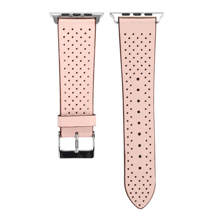 Pour Apple Watch Series 10 42mm / 9&8&7 41mm / SE 3&SE 2&6&SE&5&4 40mm / 3&2&1 38mm Bracelet de montre en cuir véritable simple et tendance avec motif perforé, 38mm