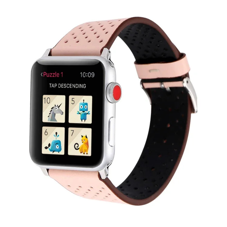Pour Apple Watch Series 10 42mm / 9&8&7 41mm / SE 3&SE 2&6&SE&5&4 40mm / 3&2&1 38mm Bracelet de montre en cuir véritable simple et tendance avec motif perforé, 38mm