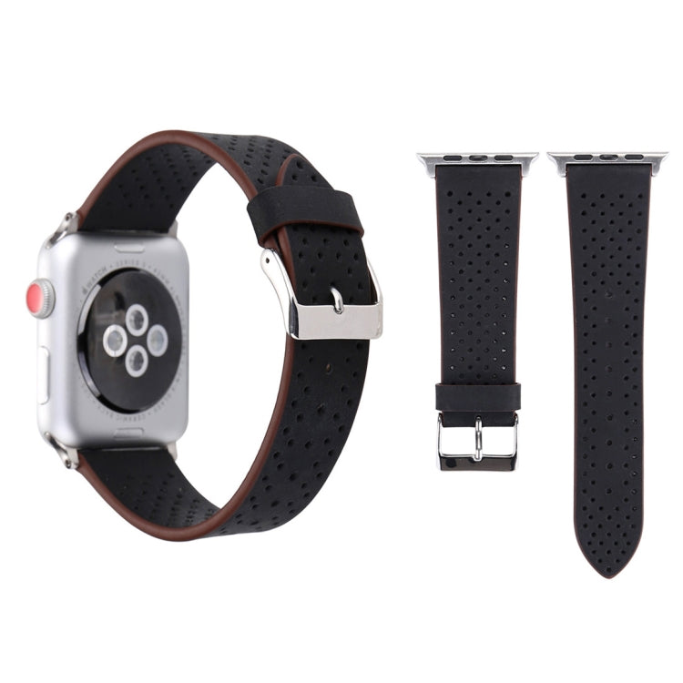 Pour Apple Watch Ultra 49 mm et Watch Ultra 2 49 mm / Series 10 46 mm / 9 et 8 et 7 45 mm / SE 3 et SE 2 et 6 et SE et 5 et 4 44 mm / 3 et 2 et 1 42 mm Bracelet de montre en cuir véritable à motif perforé, 42 mm