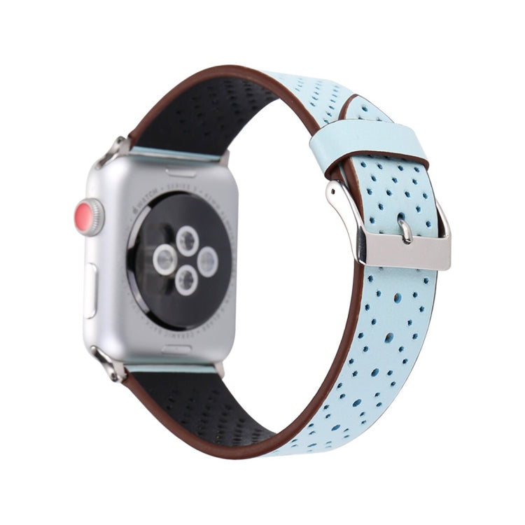 Pour Apple Watch Ultra 49 mm et Watch Ultra 2 49 mm / Series 10 46 mm / 9 et 8 et 7 45 mm / SE 3 et SE 2 et 6 et SE et 5 et 4 44 mm / 3 et 2 et 1 42 mm Bracelet de montre en cuir véritable à motif perforé, 42 mm