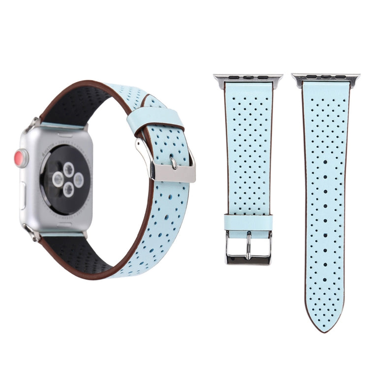 Pour Apple Watch Ultra 49 mm et Watch Ultra 2 49 mm / Series 10 46 mm / 9 et 8 et 7 45 mm / SE 3 et SE 2 et 6 et SE et 5 et 4 44 mm / 3 et 2 et 1 42 mm Bracelet de montre en cuir véritable à motif perforé, 42 mm
