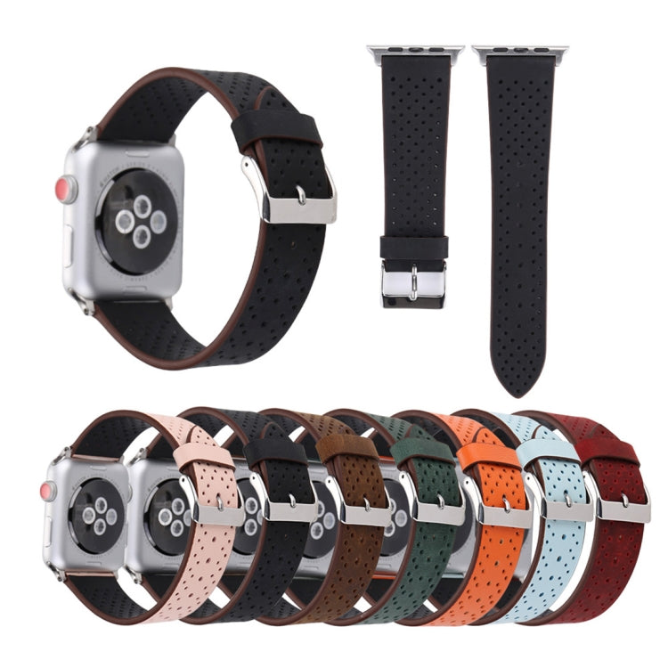 Pour Apple Watch Ultra 49 mm et Watch Ultra 2 49 mm / Series 10 46 mm / 9 et 8 et 7 45 mm / SE 3 et SE 2 et 6 et SE et 5 et 4 44 mm / 3 et 2 et 1 42 mm Bracelet de montre en cuir véritable à motif perforé, 42 mm