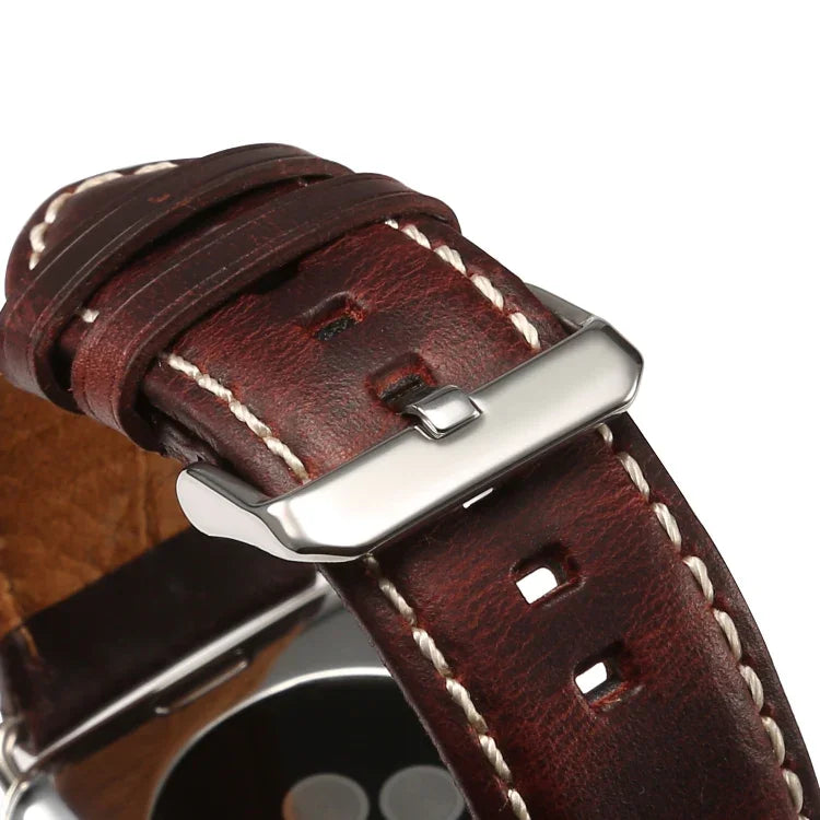 Bracelet de montre rétro en cuir ciré à l'huile Denior pour Apple Watch Series 7 45 mm / 6 &amp; SE &amp; 5 &amp; 4 44 mm / 3 &amp; 2 &amp; 1 42 mm
