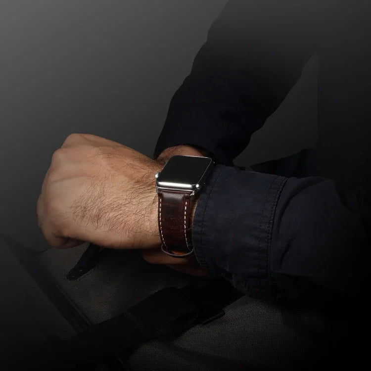 Bracelet de montre rétro en cuir ciré à l'huile Denior pour Apple Watch Series 7 45 mm / 6 &amp; SE &amp; 5 &amp; 4 44 mm / 3 &amp; 2 &amp; 1 42 mm