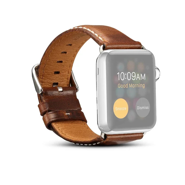Bracelet de montre rétro en cuir ciré à l'huile Denior pour Apple Watch Series 7 45 mm / 6 &amp; SE &amp; 5 &amp; 4 44 mm / 3 &amp; 2 &amp; 1 42 mm