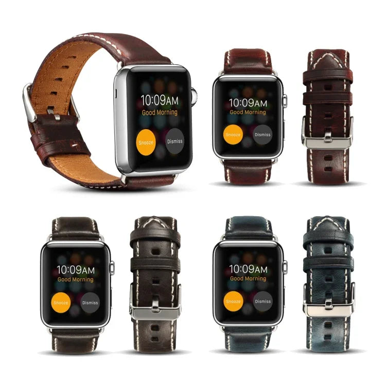 Bracelet de montre rétro en cuir ciré à l'huile Denior pour Apple Watch Series 7 45 mm / 6 &amp; SE &amp; 5 &amp; 4 44 mm / 3 &amp; 2 &amp; 1 42 mm
