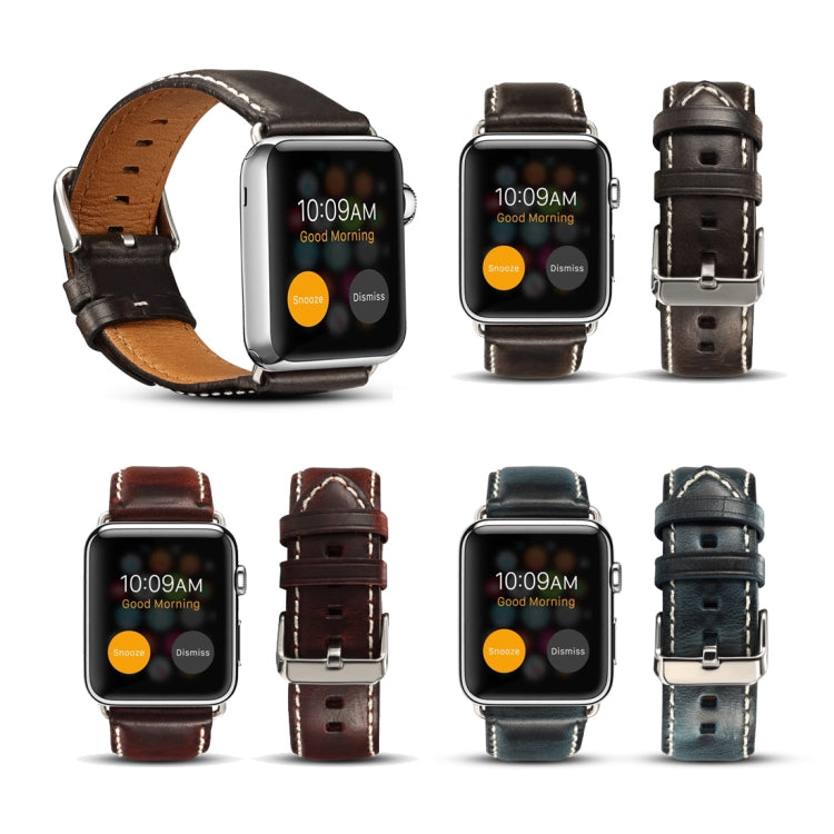 Bracelet de montre rétro en cuir ciré à l'huile Denior pour Apple Watch Series 10 42 mm / 9, 8 et 7 41 mm / SE 3, SE 2, 6, SE 5 et 4 40 mm / 3, 2 et 1 38 mm