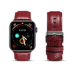 Bracelet de montre en cuir de vachette grain crocodile Denior pour Apple Watch Ultra 49 mm et Ultra 2 49 mm / Series 10 46 mm / 9, 8 et 7 45 mm / SE 3, SE 2, 6, SE 5 et 4 44 mm / 3, 2 et 1 42 mm