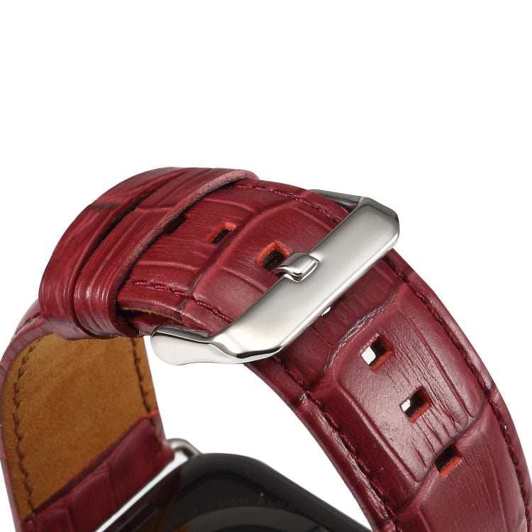 Bracelet de montre en cuir de vachette grain crocodile Denior pour Apple Watch Ultra 49 mm et Ultra 2 49 mm / Series 10 46 mm / 9, 8 et 7 45 mm / SE 3, SE 2, 6, SE 5 et 4 44 mm / 3, 2 et 1 42 mm