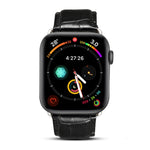 Bracelet de montre en cuir de vachette grain crocodile Denior pour Apple Watch Ultra 49 mm et Ultra 2 49 mm / Series 10 46 mm / 9, 8 et 7 45 mm / SE 3, SE 2, 6, SE 5 et 4 44 mm / 3, 2 et 1 42 mm